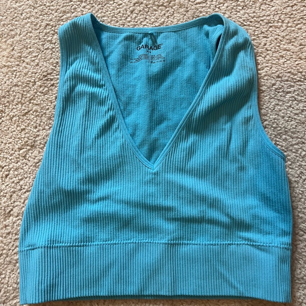 Garage Women's Teal Ribbed V-Neck Tank Top